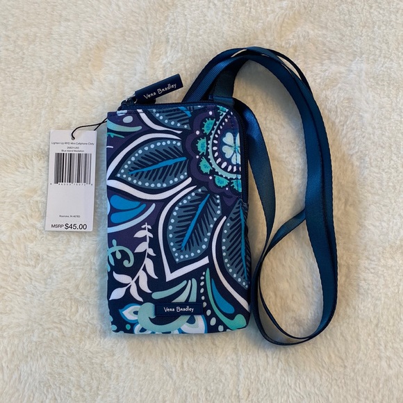 Vera Bradley Bags Nwt Vera Bradley Lighten Up Mini Cellphone Crossbody Blue Island Medallion